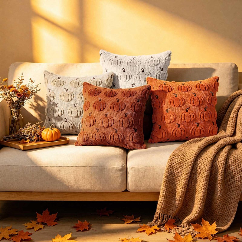 Benjia Autumn 20x20 Cushion Covers Set of 2, Fall Pumpkin