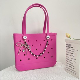 QTKJ Accessories for Bogg Bag, Bow Tie Black and Silver Chain, Charm for Rubber Beach Bag Tote Handbag Crossbody Shoulder Bag Decoration, With Metal Buckle