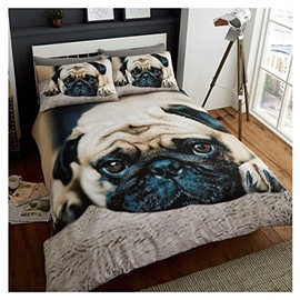 GC GAVENO CAVAILIA Microfiber Double Bedding Set - 3D Sweet Pug Duvet Cover with Pillowcases - Animal Printed Double Quilt Cover Bed Linen(200x200 cm) - Hypoallergenic Comforter Cover &All Season