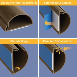 D-Line Half Round Cord Hider, Patented Cable Cover, Hide TV Wall Mount Wires, Raceway for Cords, Decorative Wire Covers, Paintable, Adhesive - 2X 1.18in W x 0.59in H x 39in L - Wood-Effect