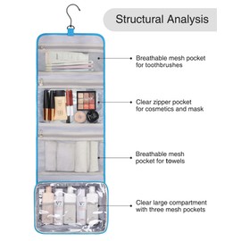Travel Hanging Toiletry Bag for Women Men Large Capacity Makeup Bag Waterproof Cosmetic Storage Organizer Case for Bathroom Shower (Blue, Large)