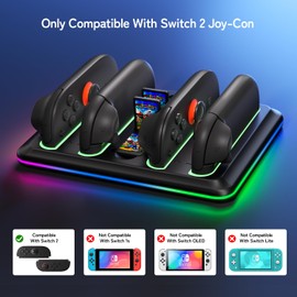 Charging Dock Compatible with Switch 2 Joy-Cons Controllers - 4-Port Charger Station with LED Indicators - Fast Charging Compatible for Nintedos Switch2 Joy-Cons with Charging Cable (Flat)
