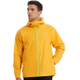NORDIC OUTLAND Rain Jacket Men Packable Lightweight, Waterproof Breathable Raincoat with Hood, Outdoor Hiking Winbreaker (US, Alpha, Small, Regular, Regular, Yellow)