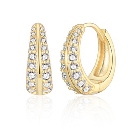 Chunky Gold Hoop Earrings for Women Girls, Hypoallergenic Trendy Gold Plated Hoop Earrings, Lightweight Cubic Zirconia Hoop Earrings Jewelry Gift