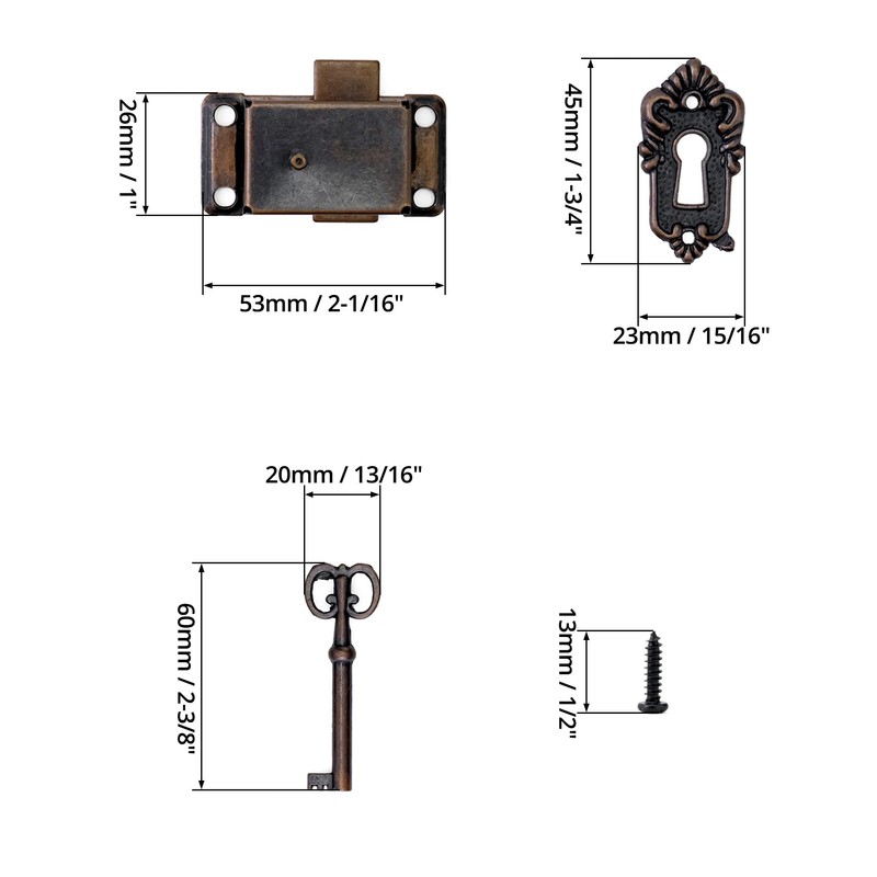 QWORK® 3 Pieces Antique Cabinet Door Lock Sets, Retro Locks