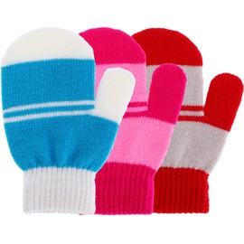 SATINIOR 3 Pairs Toddler Magic Stretch Mittens Little Girls Knit Mitten Baby Boys Winter Knitted Gloves (Multicolor 14, 1-4 Years Size)