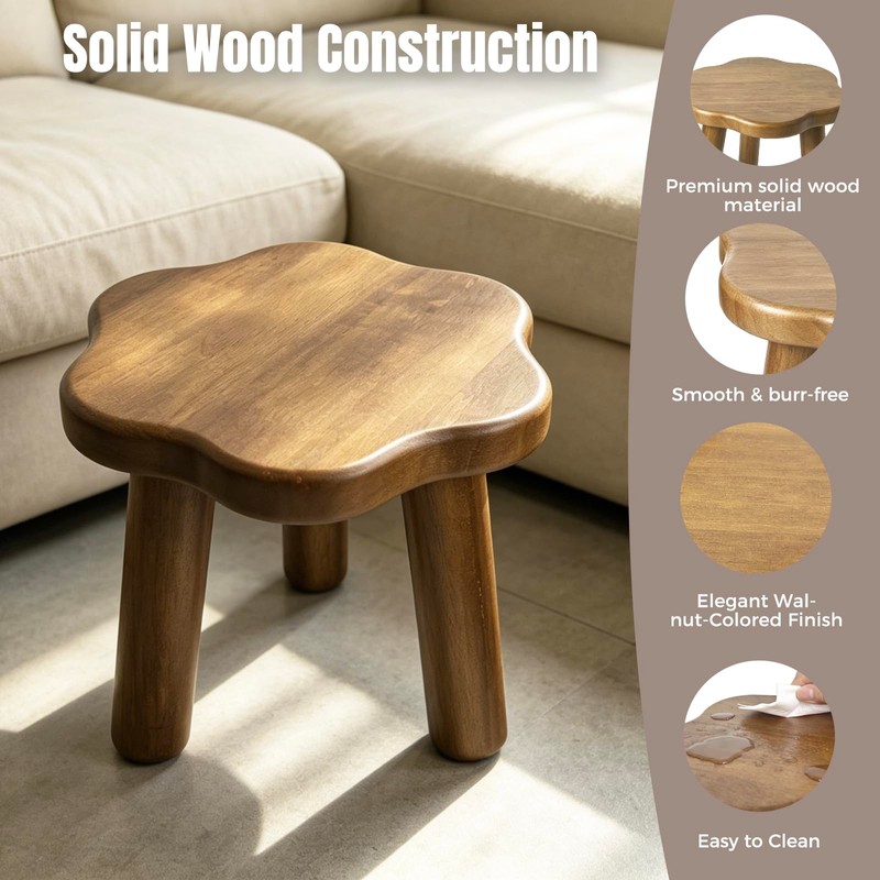 Janedream 2-Piece Flower-Scalloped Solid Wood Plant Stand