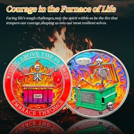 Fine - Skull Dumpster Fire Challenge Coin - The Strongest Steel is Forged Dumpster Fire Coin - Funny Desk Accessories for Work - Inspirational Gifts for Office Colleagues - Dumpster Fire Ornament