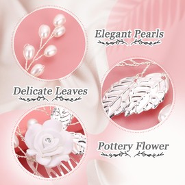 Becellen 3 Stück Haarkamm Hochzeit, Perle Blume Braut Haarschmuck Strasssteine Silber Brautschmuck Blatt U-förmige Haarnadeln für Frauen und Mädchen