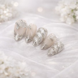 Wedding photography wedding nails white silver veil ♀ - L-Oval / 웨딩촬영 웨딩네일 화이트실버 베일♀ - L-오벌