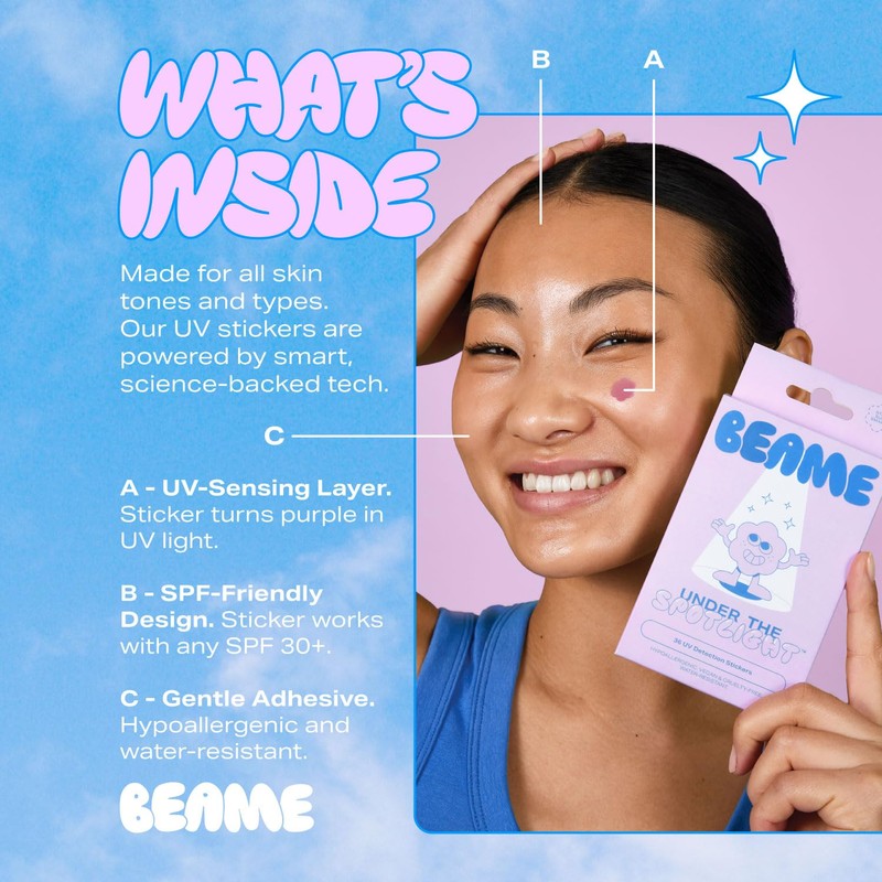 BEAME Under The Spotlight™ UV Detection Stickers — Sun Smart