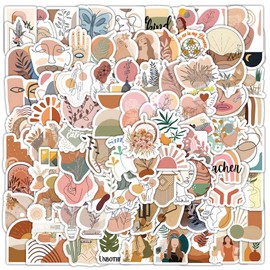 100pcs Small Size Bohemian Stickers, Vinyl Waterproof Vintage Art Aesthetic Boho Sticker Packs for Mobile Phones Skateboards Stationery Journals, Abstract Drawing Decals for Teens