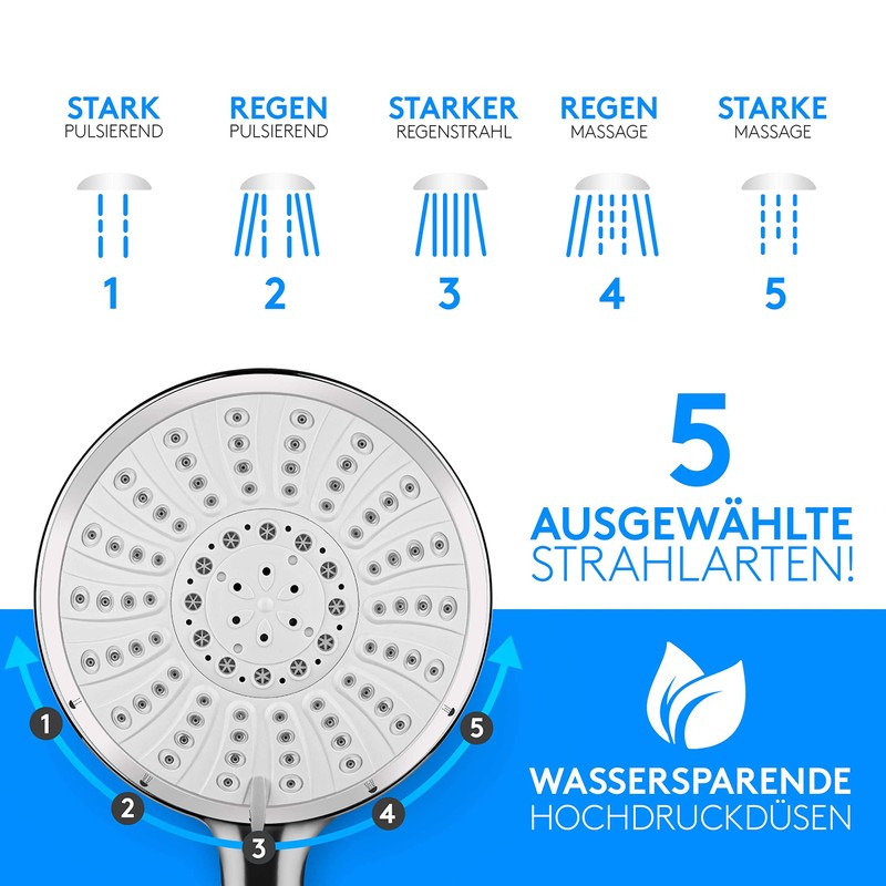 Large Shower Head with Hose and Holder, Hand Shower, Rain