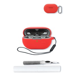 Case for SoundPeats PearlClip True Wireless Bluetooth Earphones,Soft Protective,BOVUGAC Silicone Case Cover with Keychain & Cleaning Kit & Lanyard for PearlClip Earbuds-Red
