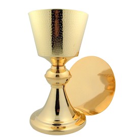 Religious Minister Gift 24KT Gold Plate Brass Hand Hammered Finish Chalice Paten Set