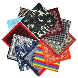 Pack of 12 Mixed Cotton Bandanas (7x Printed Designs, 4x Paisley Design)