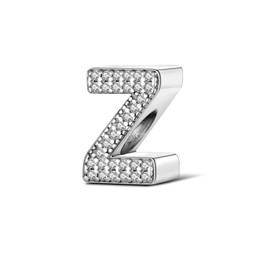 LMLMECREA Letter A-Z Charm Beads with Zirconia - Initials Alphabet Beads 925 Sterling Silver - Compatible with European Women's Bracelet & Necklace, Sterling Silver, Cubic Zirconia