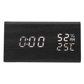 Wooden Digital Alarm Clocks LED Display Temperature Humidity Alarm Clocks for Bedside Bedroom Dormitory Office