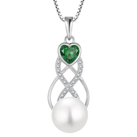 EJARY Pearl Necklaces for Women Freshwater Pearls Jewelry 925 Sterling Silver Infinity Heart May Birthstone Emerald Pendant Necklace Jewellry