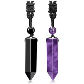 Top Plaza Amethyst Black Obsidian Healing Crystal Stone Necklaces for Women Men Hexagonal Pendant Necklaces Adjustable Braided Rope Natural Gemstone Necklace Jewelry Christmas Gift