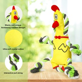 PUHOHUN Squeaky Dog Toys, Tug of War Dog Plush Toy for Large Breed, Tough Chewing Toys with Cotton Material & Crinkle Paper for Medium, and Large Dog (Chicken)