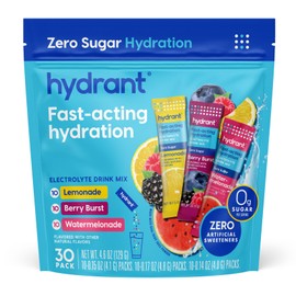 Hydrant Hydrate Zero Sugar, Individual Hydration Electrolyte Powder Stick Packets with Zero Sugar and Electrolytes for Rapid Hydration (Variety Pack, 30 Count)