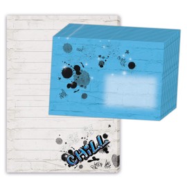 Writing pad/letter pad "GRAFFITI DIN A5 (lined 50 sheets) including 20 matching envelopes/children's stationery/writing paper set teens/cool writing paper with lines