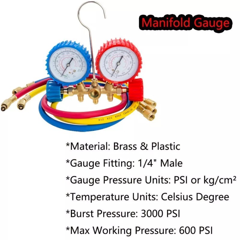CarBole A/C Diagnostic Manifold Gauge Set Charging Hose