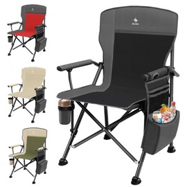 JKLESA XL Heavy-Duty Camping Chair 396-lb Capacity – Oversized Padded Seat with Cup Holder & Cooler Pocket, 1680D Oxford Fabric, Portable Folding Chair for Camping, Fishing, Tailgating Slate/Black