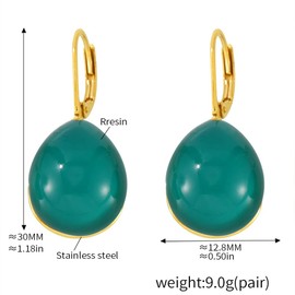 Dainty Green Teardrop Resin Gold Plated Hoop Dangle Drop Earrings for Women Fashion Trendy Titanium Steel Lightweight Waterdrop Statement Dangling Minimalist Hypoallergenic Jewelry, 12.8*30mm,