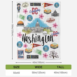 50 x 40 FT Washingtons Flannel Blanket, White House Travel Throw, Ultra-Soft Single Sided DC Souvenirs Blankets All Seasons Warm Cozy for Sofa Chairs Bed Office Home Gift