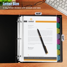 HABGP 24PCS/3 Set 3 Ring Clear Binder Dividers with Tabs, 8.5 x 11 8 Tabs Binder Dividers with Pockets, Clear Page Protectors Index Dividers for 3 Ring Binder, Heavy Duty Plastic Sheet Protectors