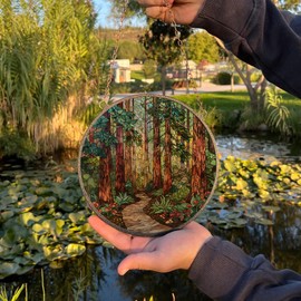 The Forest Stained Glass Window Ornaments, Painted Suncatchers, Patio Decor, Outdoor Garden Decor, Home Glass Decor, Balcony Window Decor, Home Wall Decor, Forest Home Decor 7.8 inch