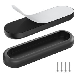 YogePote 2 Pack Self-Adhesive Drawer Pulls 4 Inch, Self-Stick Aluminum Alloy Door Handles for Barn/Glass Shower/Balcony Doors, Kitchen Cabinets, Wardrobes, Windows, Closets (2, Black)