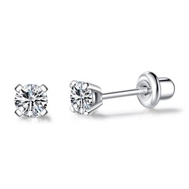 LUCKMORA 925 Sterling Silver Earrings Stud with Screwback Cubic Zirconia for Women Earring With Screw Backs CZ Hypoallergenic for Girls (CZ-White)