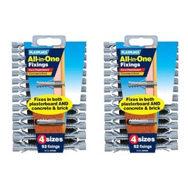 2 x Pack of 52 All in One Multi Purpose Multi Fix Use Assorted Size Wall Plugs Heavy Duty Raw Rawl Plug Fixings Brick Stone Cement Concrete Hollow Cavity Partitioning Drywall Professional Screw Fixing