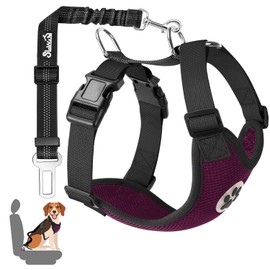 SlowTon Dog Car Harness Seatbelt Set, Pet Vest Harness with Safety Seat Belt for Trip and Daily Use Adjustable Elastic Strap and Multifunction Breathable Fabric Vest (XS, Burgundy)