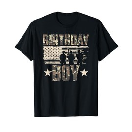 Military Birthday Boy Camo USA American Flag T-Shirt