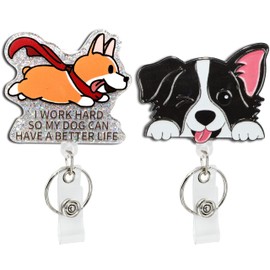 Retractable Badge Reel Cute with Clip and Key Ring for Id Name Card Holder/Nurse Medical Worker Teacher Doctor Student Office School (2 Dogs)