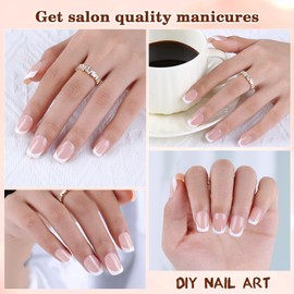 Dsixnails Press on Nails Square, Short French Gel Nail Tips,150pcs Nude French Tip Press on Nails, Pre-Lasting French Tip Nails, Acrylic Soft Gel Nail Tips, Fake Nails for Women Nail Art DIY
