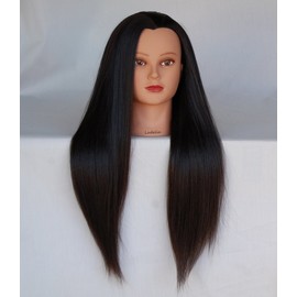 Longruner Cosmetology Mannequin Head - Heavy Density 'Yaki' Synthetic Fiber - Dark Brown #2 - 26-28" Hair Length