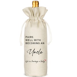 Pregnancy Announcement Wine Bag - Pairs Well With Becoming An Uncle, GENDER NEUTRAL Pregnancy Announcement Wine Bag, Baby Announcement to Uncle Wine Bag, Pregnancy Reveal(5SW191014)