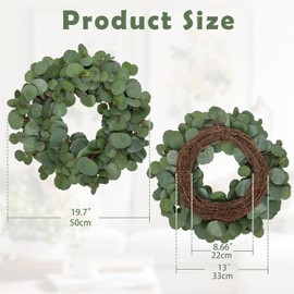 Briful 19.7'' Faux Eucalyptus Wreaths for Front Door, Year-Round Real Touch Silver Eucalyptus Artificial Wreath for Home Farmhouse Mantle Window Wall Decor