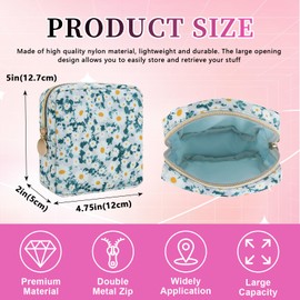 Iqimott - Mini bolsa de maquillaje floral de nailon, bonita bolsa de cosméticos pequeña, impermeable, con cierre, bolsa de viaje, Margarita verde, Mini, Moda