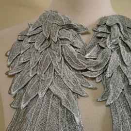 Angel's Wings Water Soluble Lace Embroidery Wing Pattern DIY Lace Accessories Heavy Industry Multi Layer Decal 1 Pair (Grey)