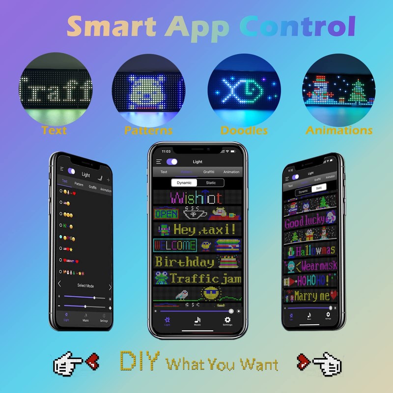 Wishiot LED Car Sign LED Message Board APP Control Flexible