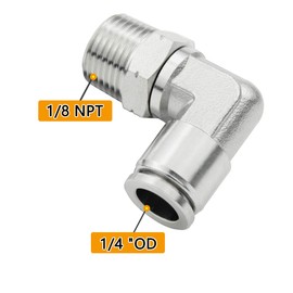 Beduan Push to Connect Fitting Elbow, 1/4" Tube OD x 1/8" NPT Male 90 Degree Elbow Adapter 304 Stainless Steel Air Union Fitting