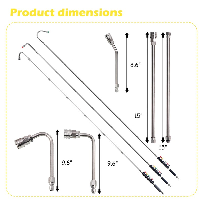 LIULO TOOL 9 Pack Pressure Washer Extension Wand, Stainless Steel