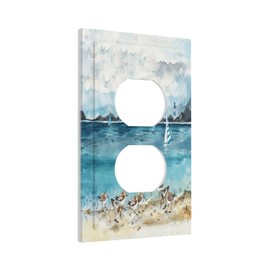 Beach Ocean Sailboat Seabird Summer Watercolors Light Switch Cover 1 Gang Duplex Wall Plate Outlet Covers Electrical Faceplate Receptacle Switchplate for Bedroom Bathroom Kitchen Decor