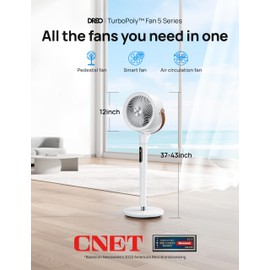 Dreo Fan for Bedroom, 100ft Standing Fan for Home, 120°+105° Smart Oscillating Pedestal Fans with Wi-Fi/Voice Control, DC Motor, 43'' Quiet Fan, 6 Modes, 8 Speeds, Adjustable Height, PolyFan 513S